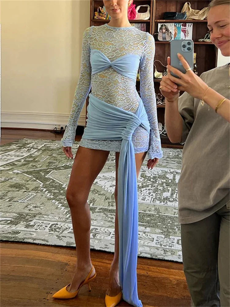 See-Through Lace Patchwork Mini Dress