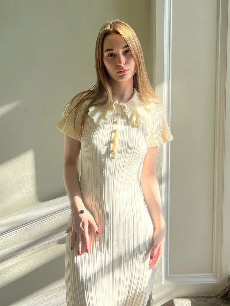 Knit Retro Single-Breasted Mini Dress