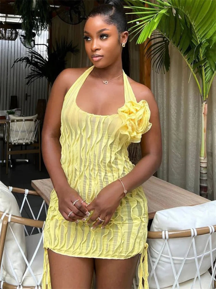 Floral See-Through Ruffled Mini Dress