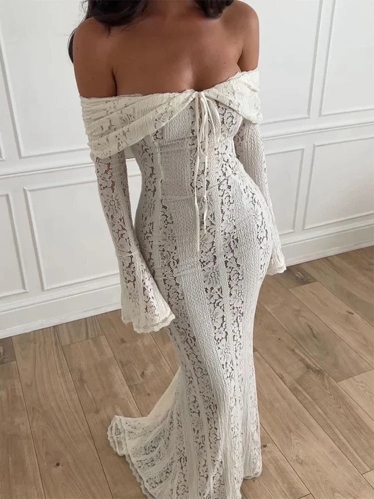 Elegant White Lace Vacation Dress