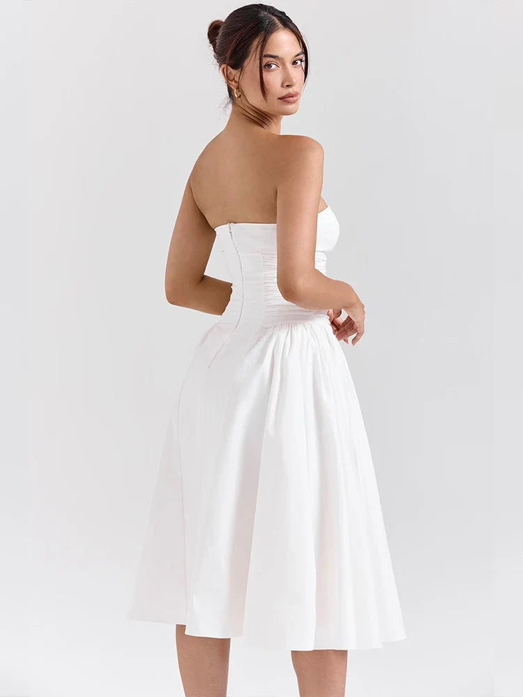 Elegant Midi Waist Wrap A-line Vacation Dress