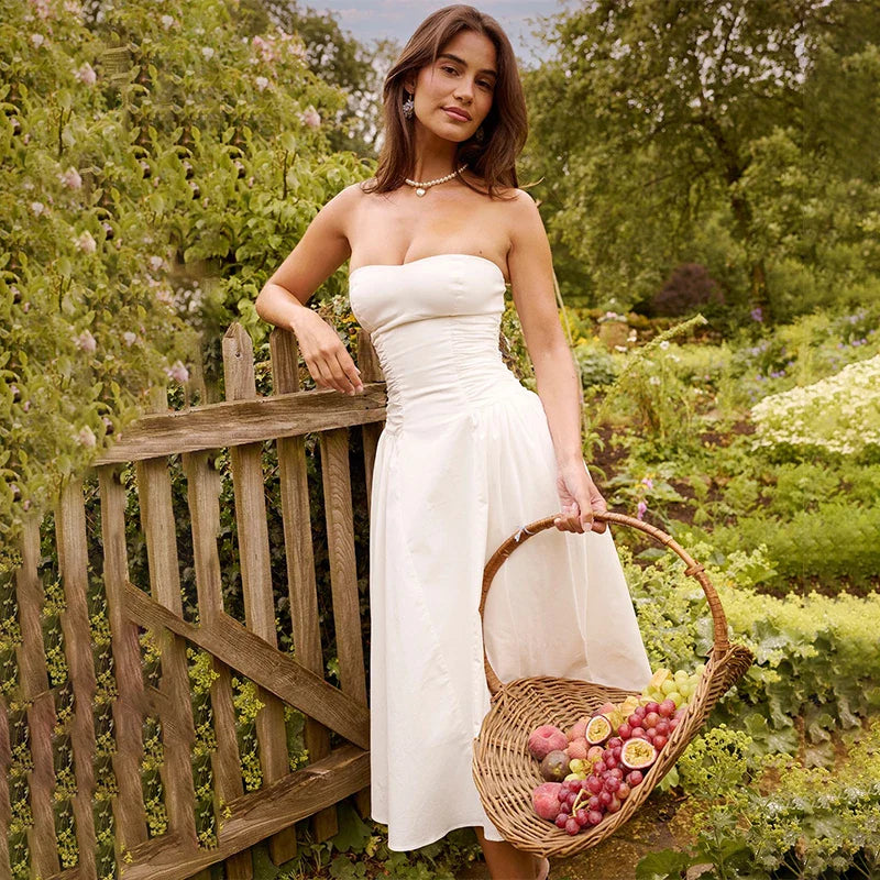 Elegant Midi Waist Wrap A-line Vacation Dress