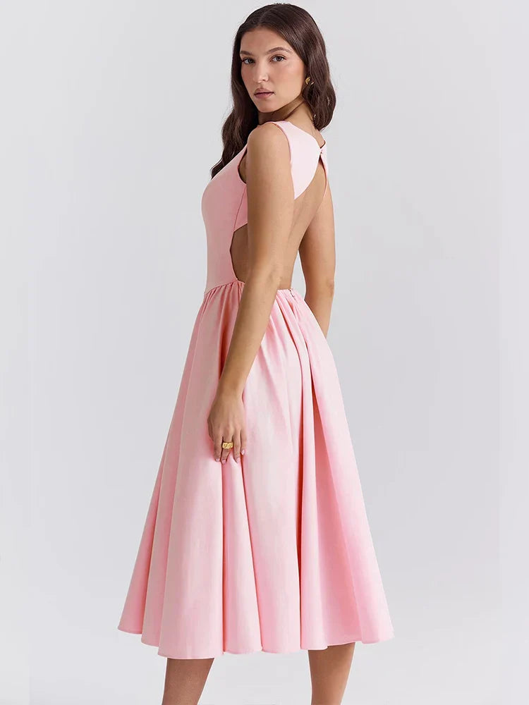 Elegant Pleated A-line Vacation Dress