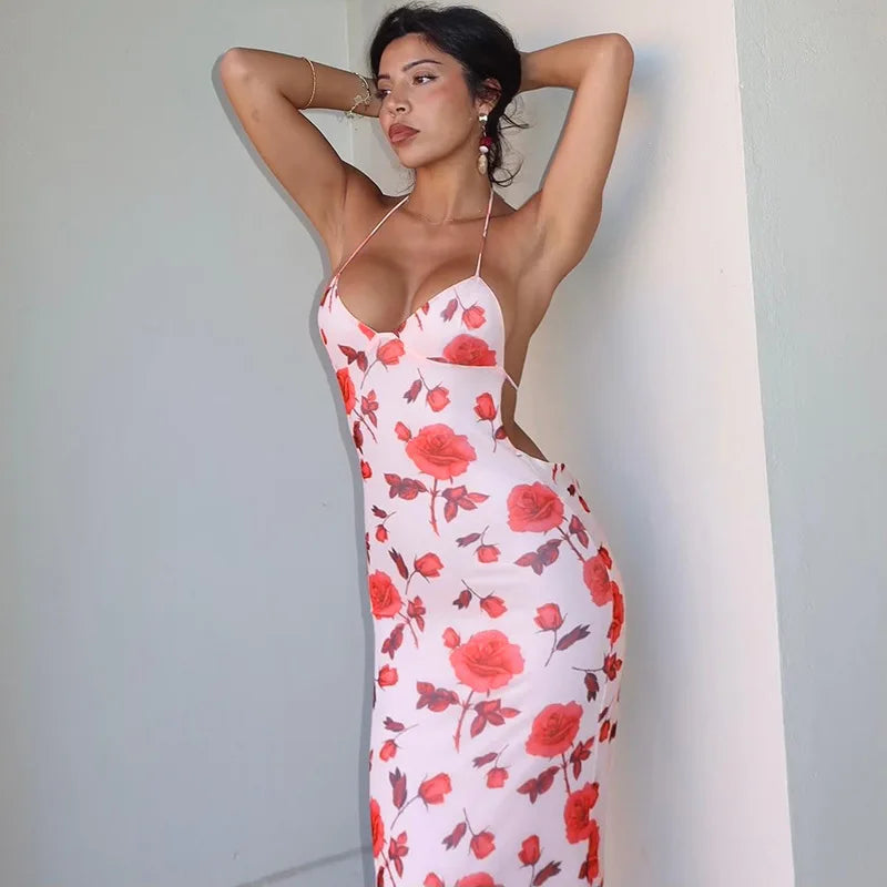 Floral Print Slim Maxi Vacation Dress