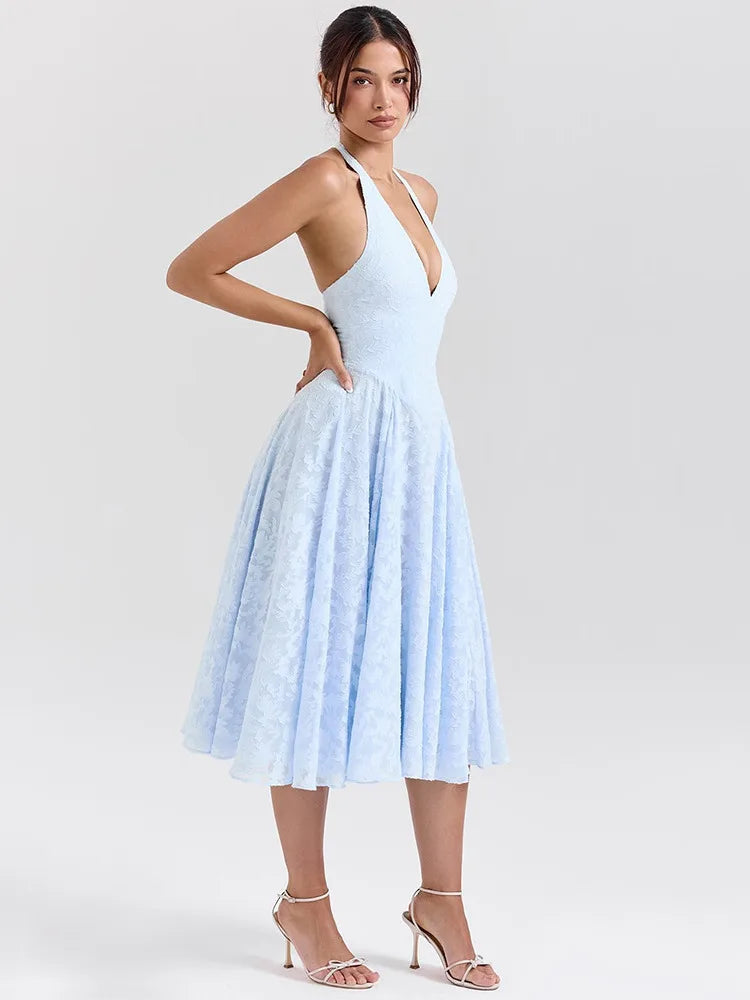 Floral Waist Wrap A-line Vacation Dress