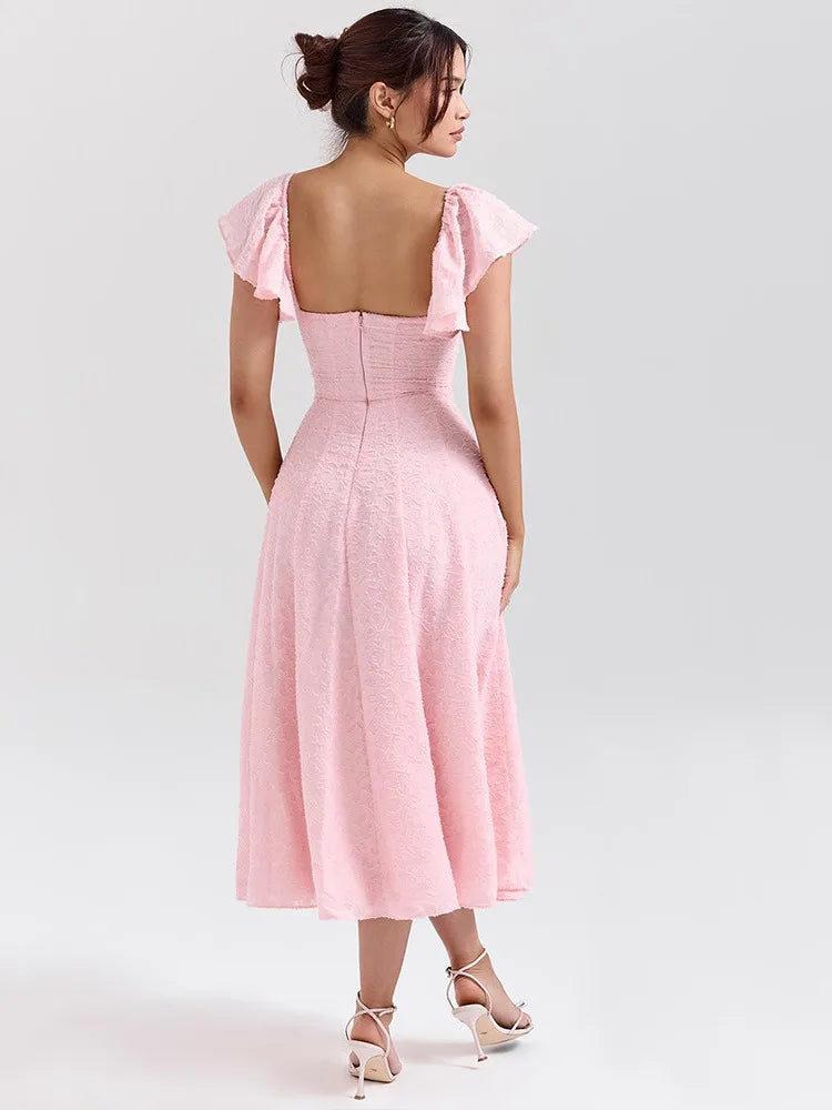 Floral Waist Wrap A-line Vacation Dress