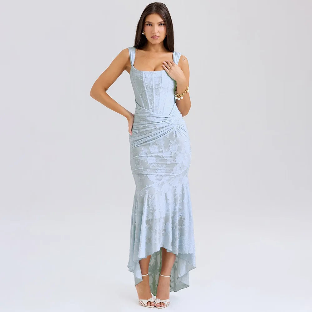 Jacquard Off Shoulder Mermaid Vacation Dress
