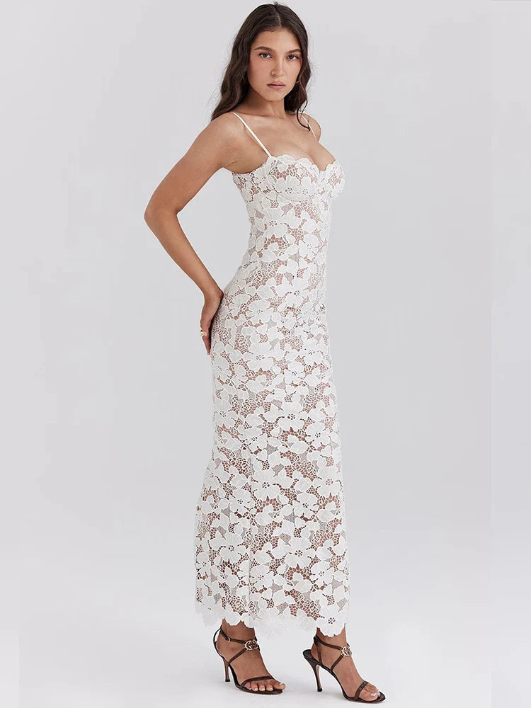 Lace Slim Bodycon Maxi Vacation Dress