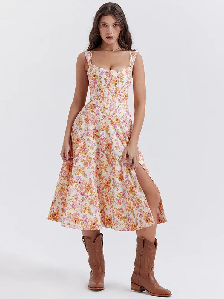 Off Shoulder Midi A-line Vacation Dress