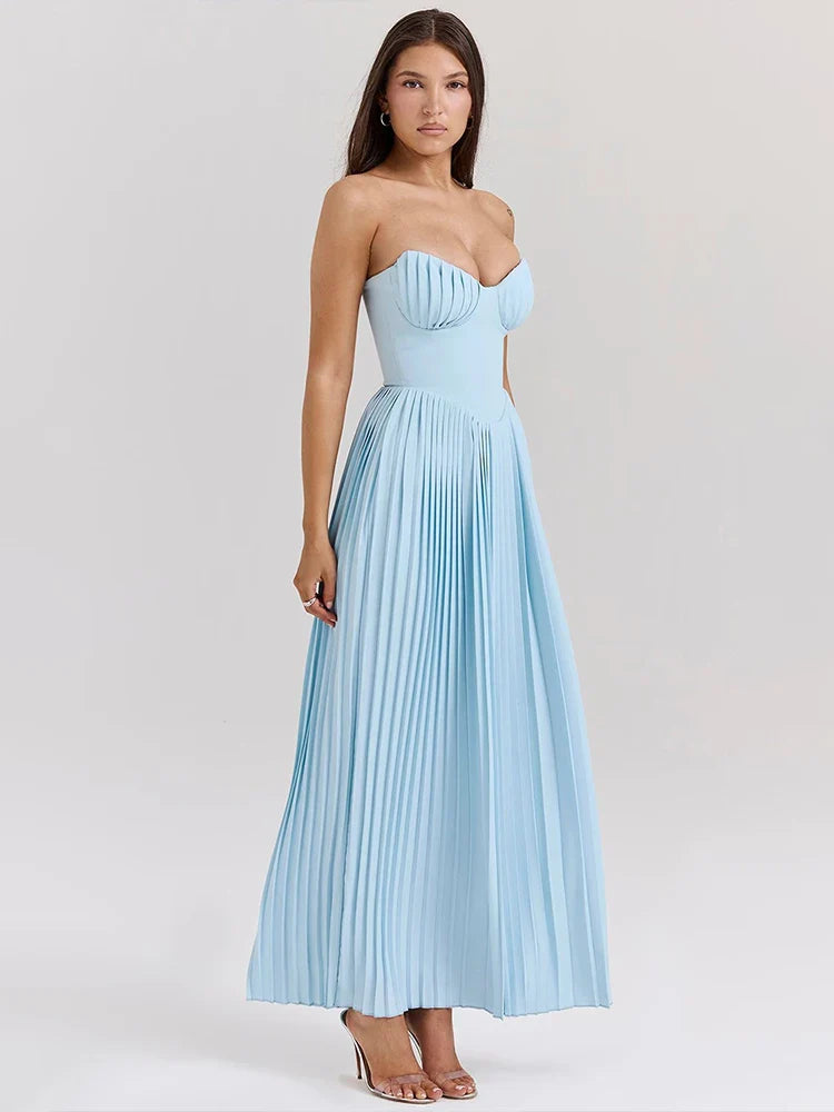 Pleated Waist Wrap A-line Maxi Vacation Dress