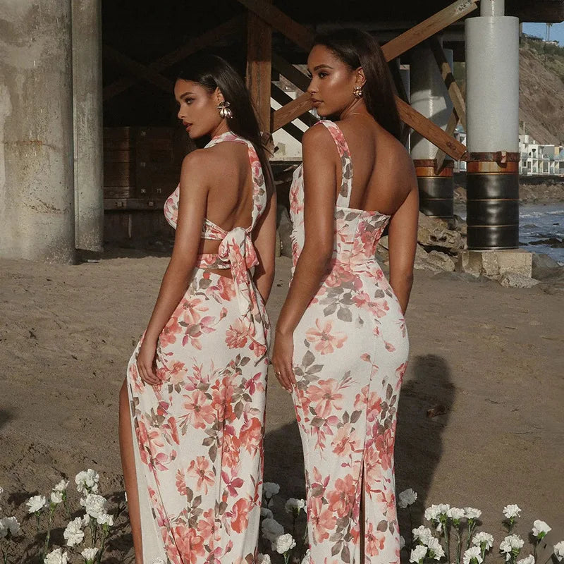 Print Pleated Slim Bodycon Vacation Dress