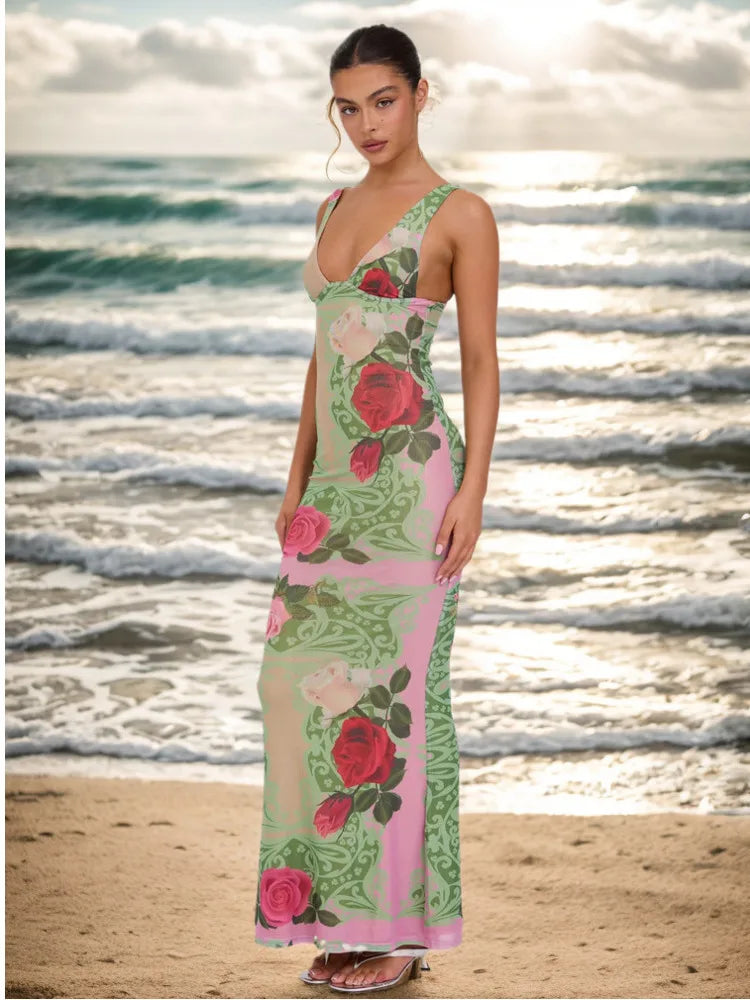 Print Slim Elegant Maxi Vacation Dress
