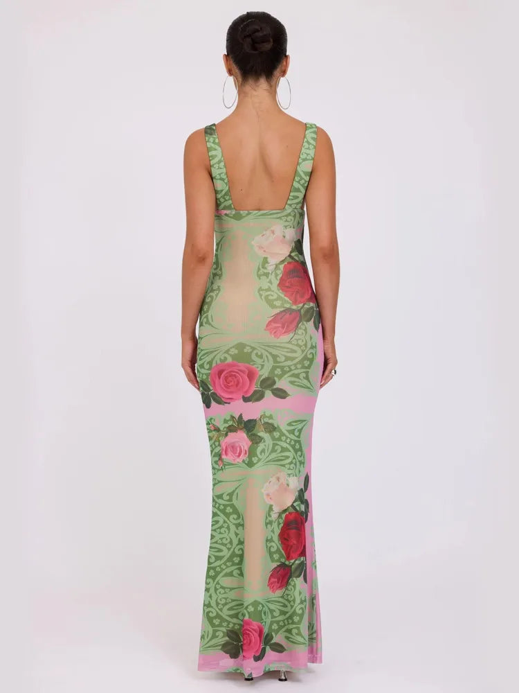 Print Slim Elegant Maxi Vacation Dress