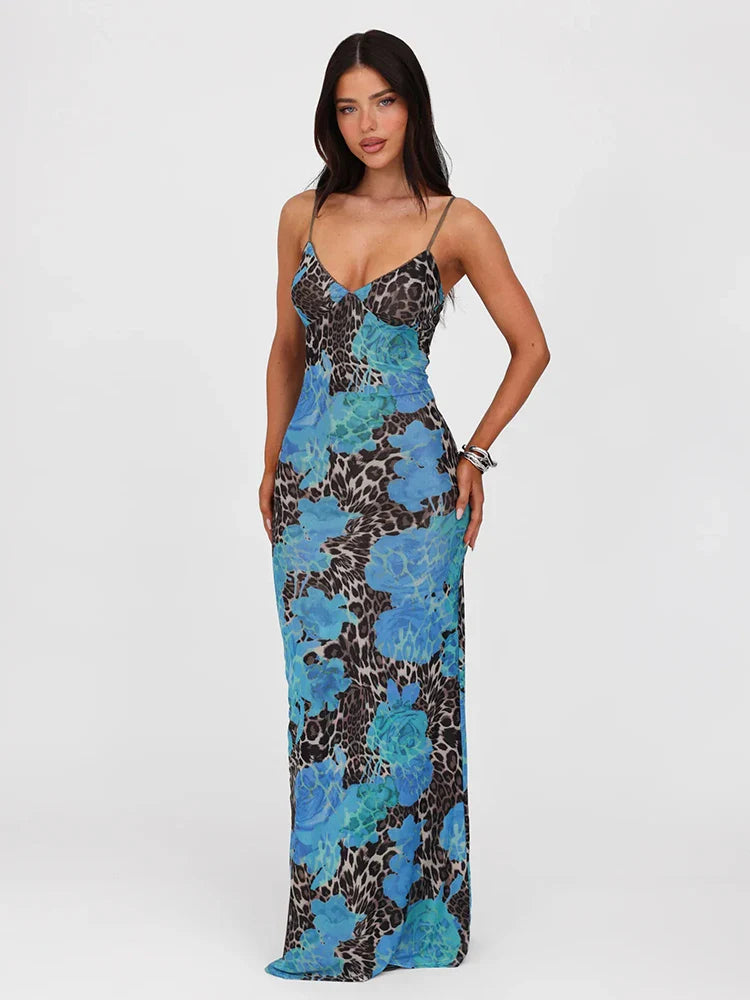 Print Slim Bodycon Maxi Vacation Dress