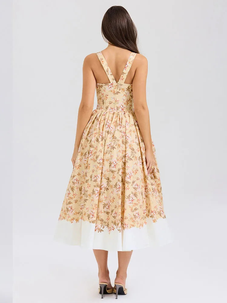 Print Waist Wrap A-line Vacation Dress