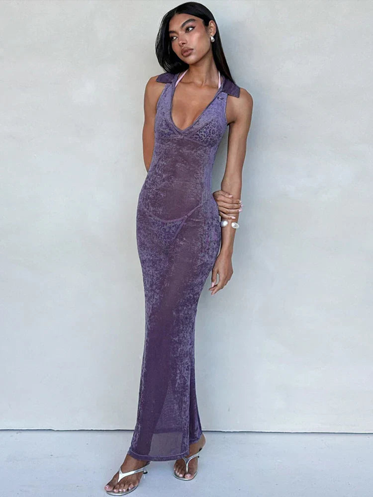 Velvet Perspective Turn-down Collar Vacation Dress