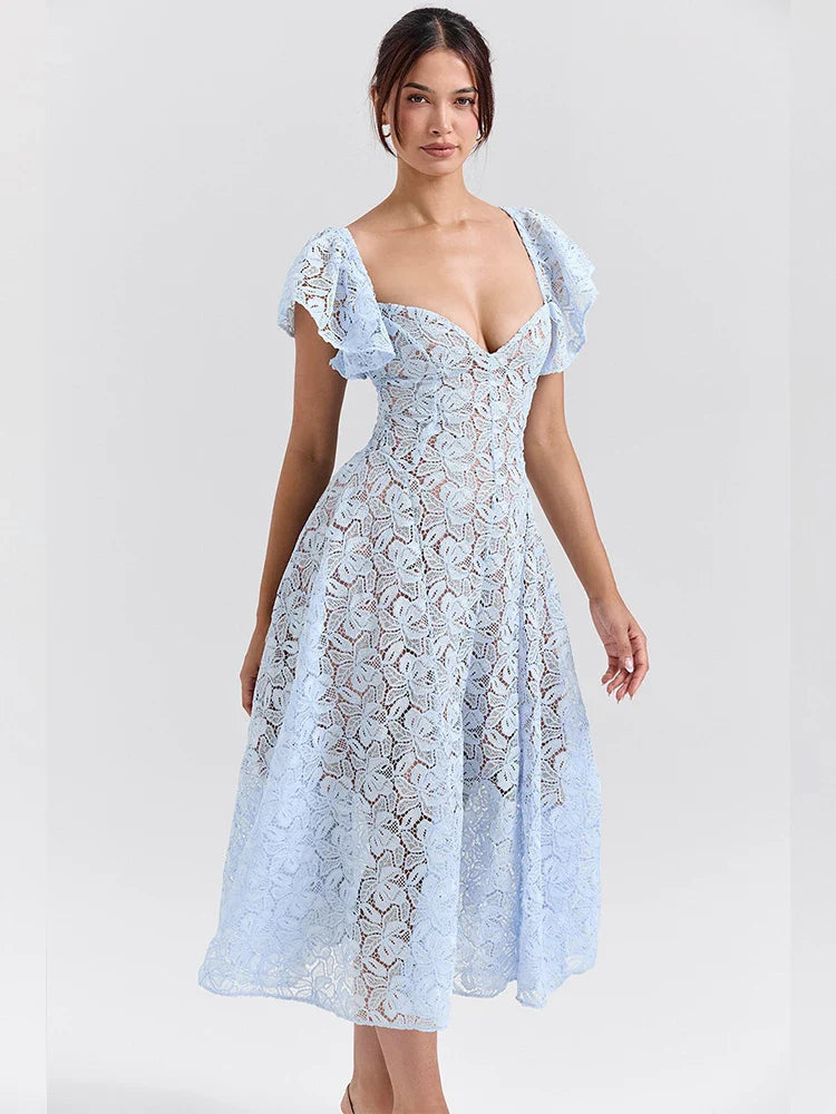 Waist Wrap Lace Vacation Dress