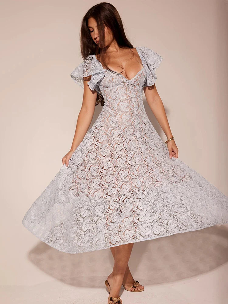 Waist Wrap Lace Vacation Dress