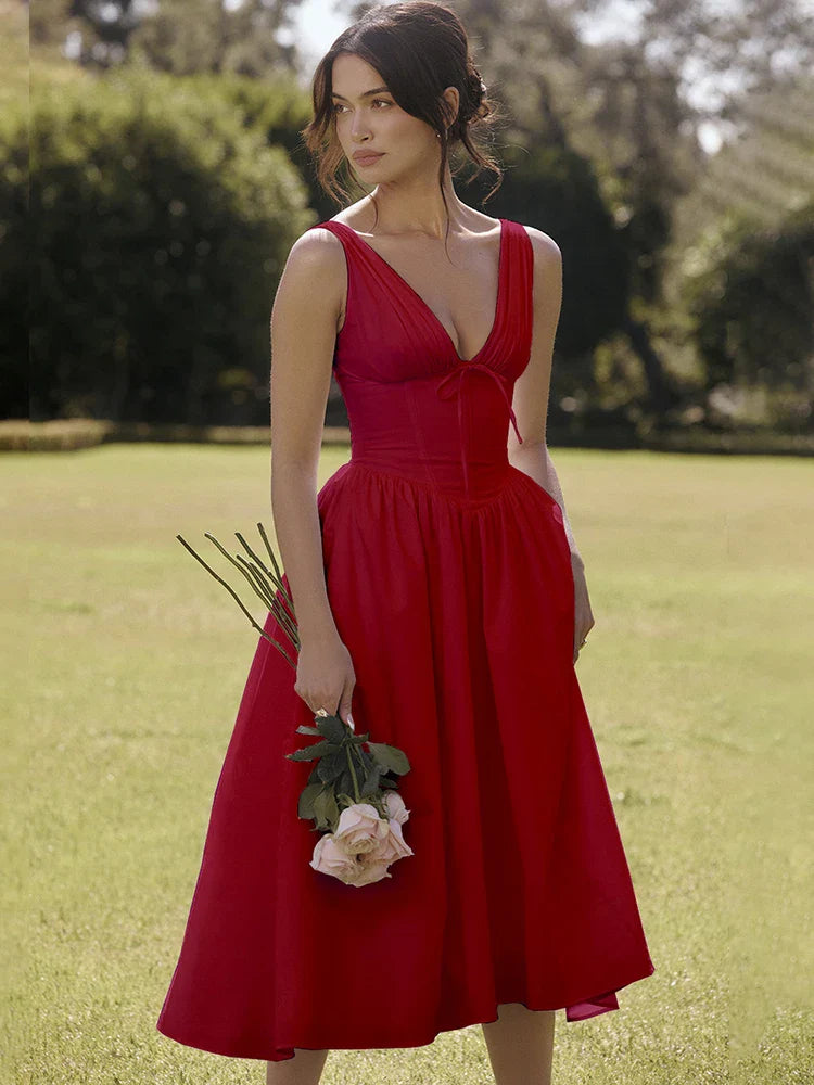 Waist Wrap Print A-line Vacation Dress