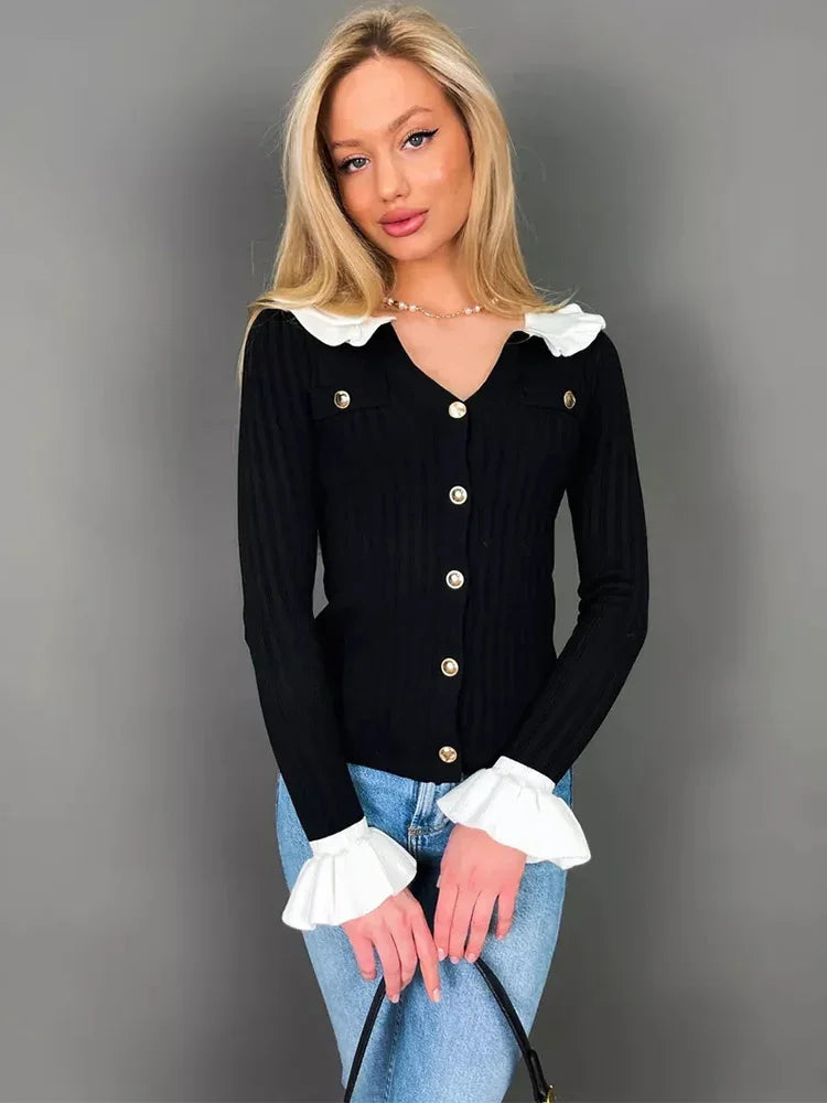 Patchwork Ruffle Long Sleeve Cardigan 2