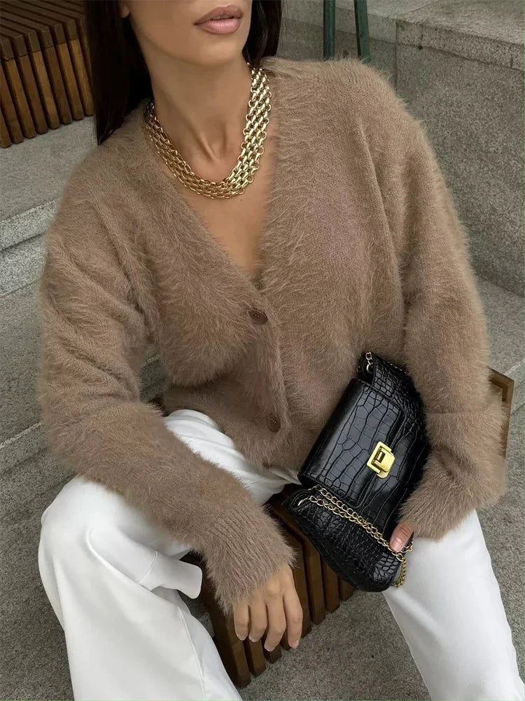 Loose Off Shoulder V-neck Cardigan