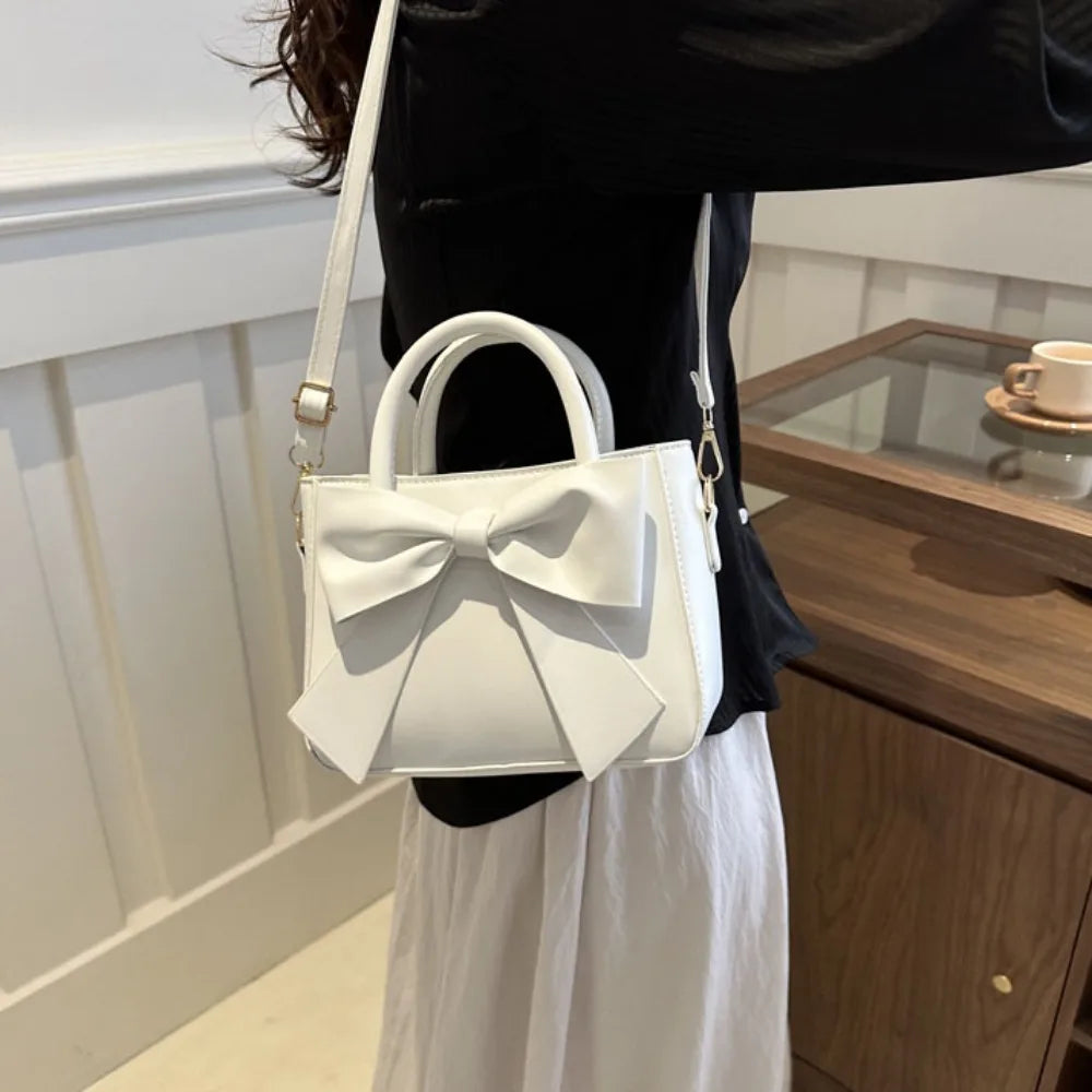 Bow PU Leather Solid Underarm Handbag