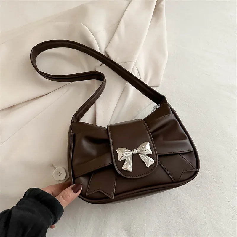 Bow PU Leather Casual Shoulder Handbag