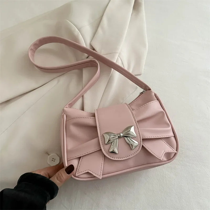 Bow PU Leather Casual Shoulder Handbag