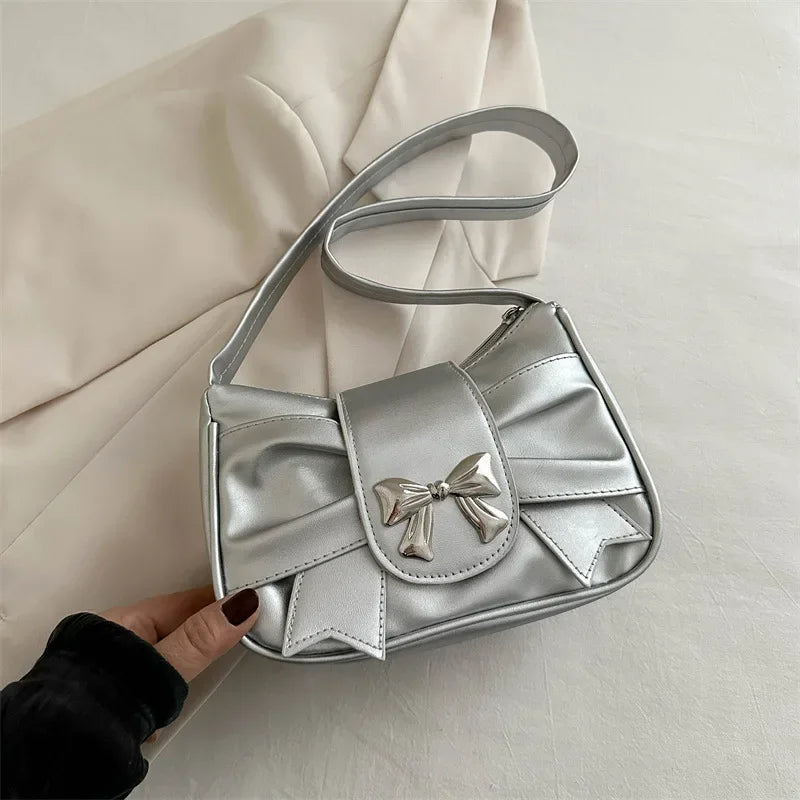 Bow PU Leather Casual Shoulder Handbag