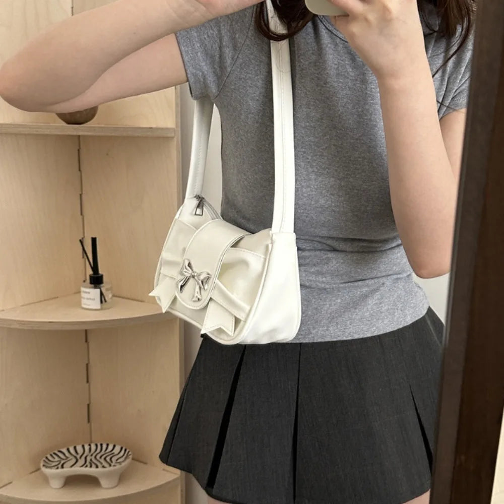 Retro Bow PU Leather Business Shoulder Handbag