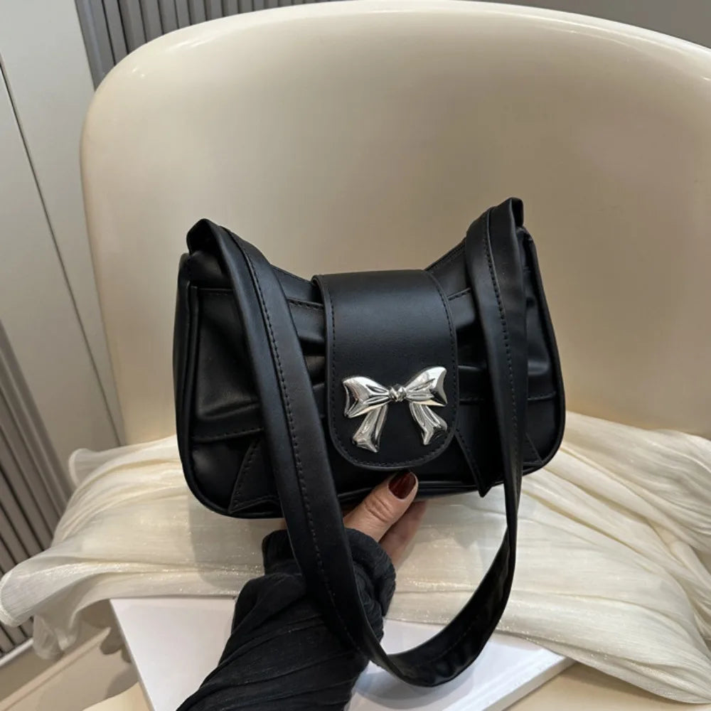 Retro Bow PU Leather Business Shoulder Handbag