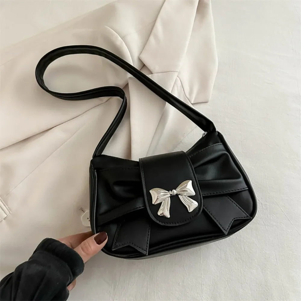 Retro Bow PU Leather Business Shoulder Handbag