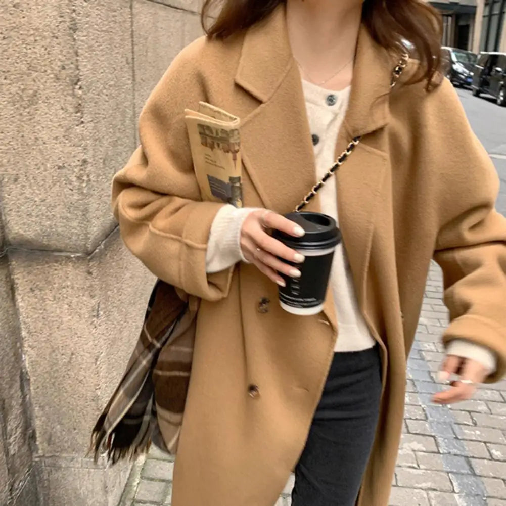 Casual Woolen Notch Collar Spring Overcoat