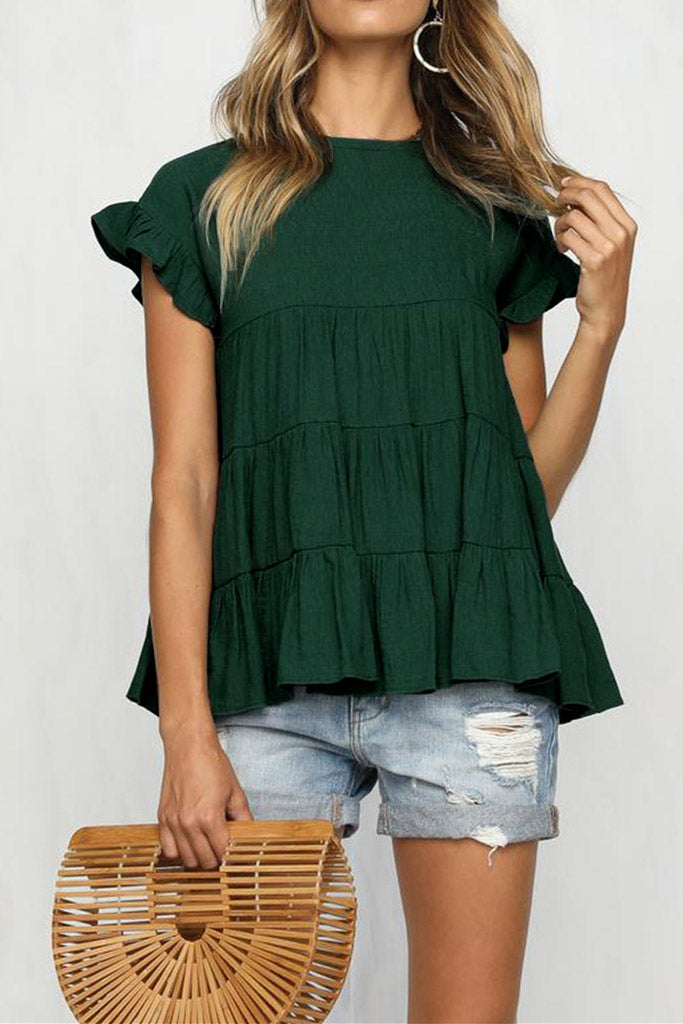 Trendy Scoop Loose Flounce Blouse - Fashionpara