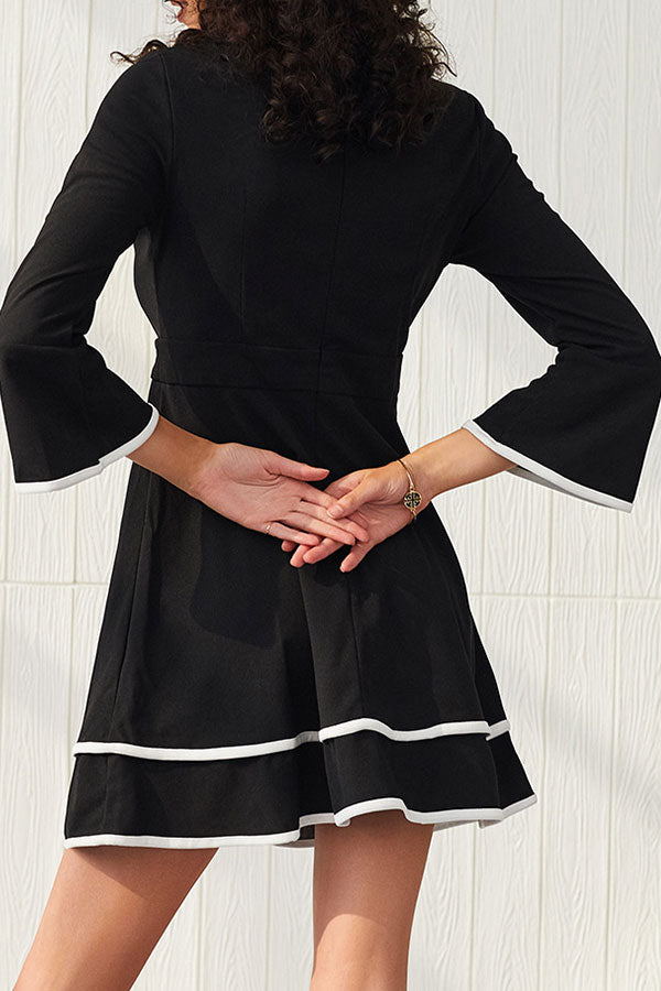 Flared Sleeves Fitted A-line Mini Dress