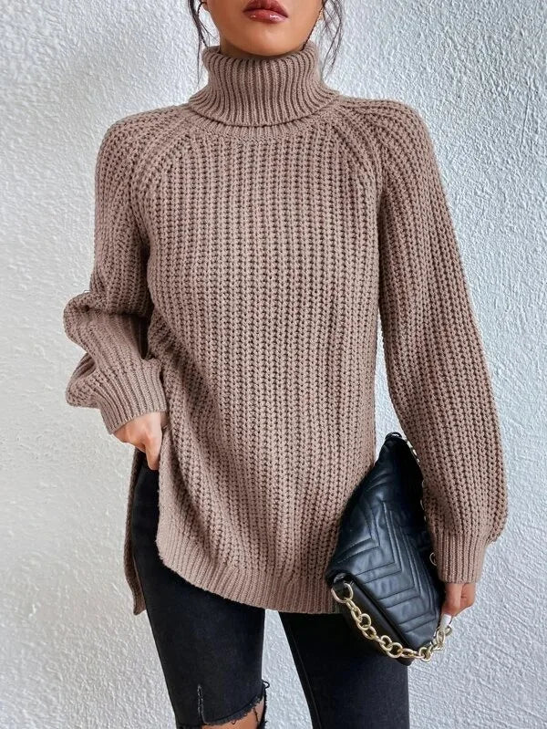 Turtleneck  Split Crochet  Thick Sweater