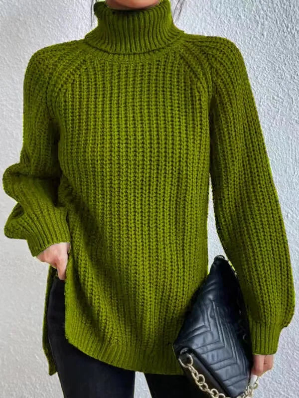 Turtleneck  Split Crochet  Thick Sweater