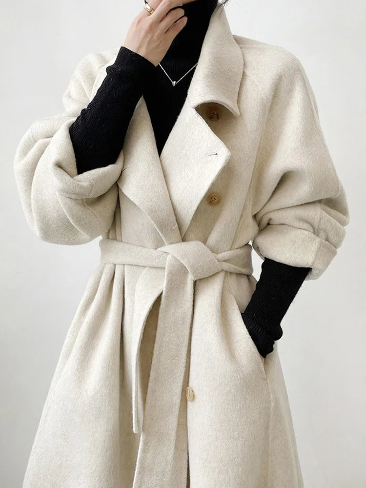 Elegant Turtleneck Wool Cashmere Overcoat