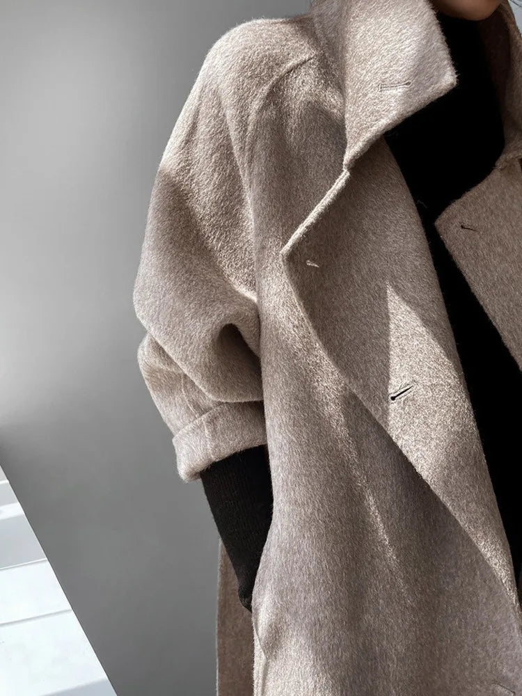 Elegant Turtleneck Wool Cashmere Overcoat