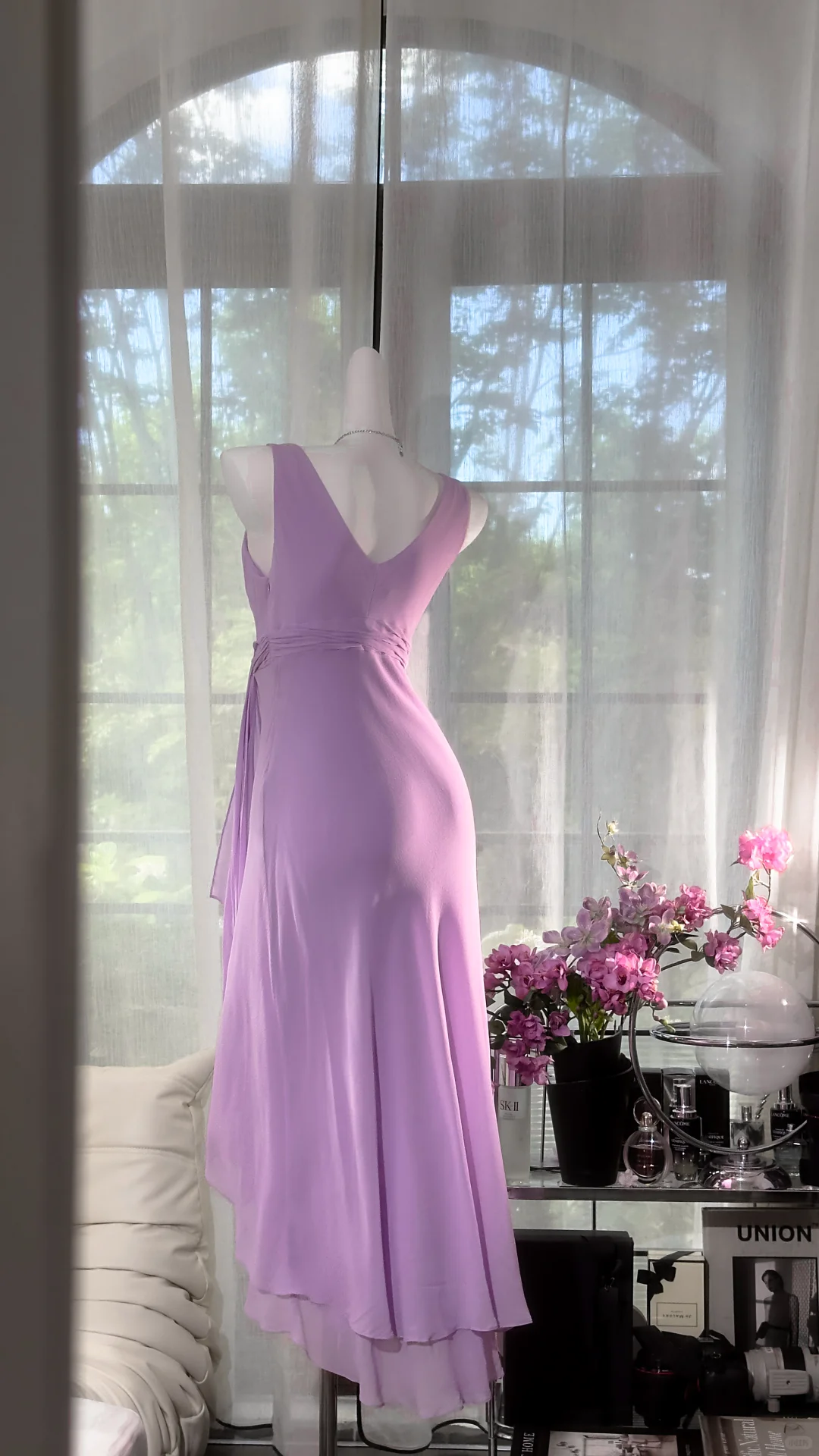 Classy V Neck Lilac Chiffon Long Prom Dress Party Dress D863