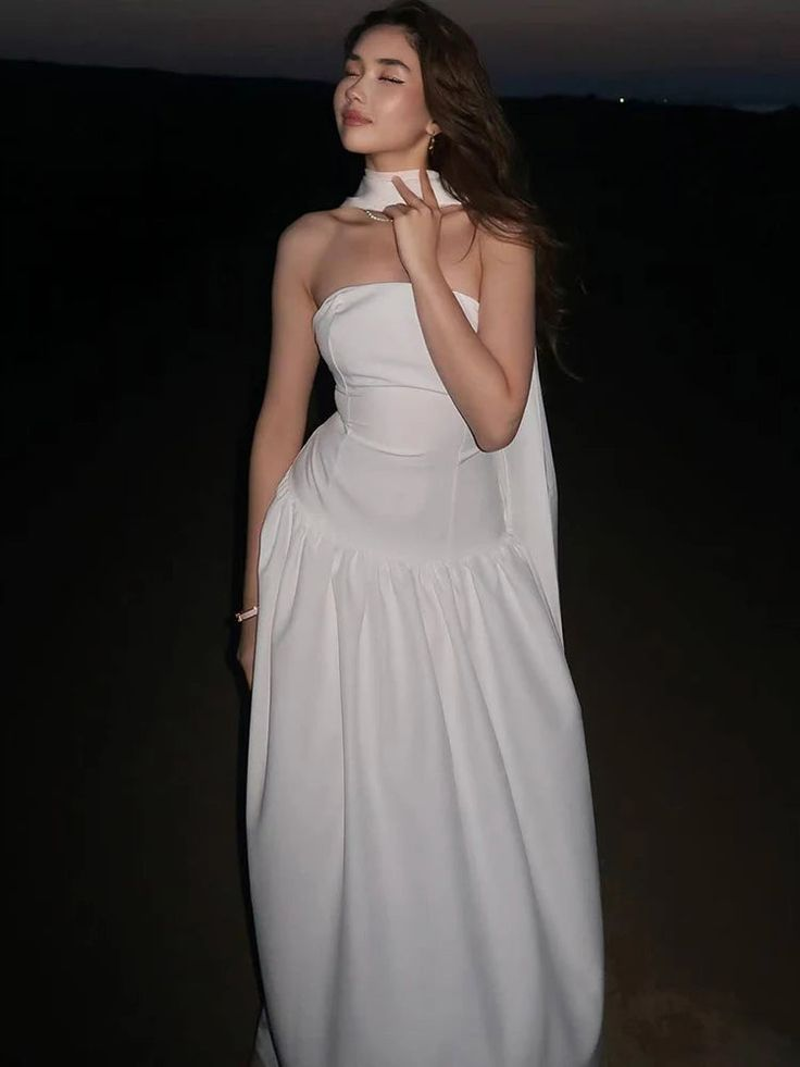 Classy Sleeveless Pink Satin Strapless Long Party Dress Prom Dress With Scarf D958