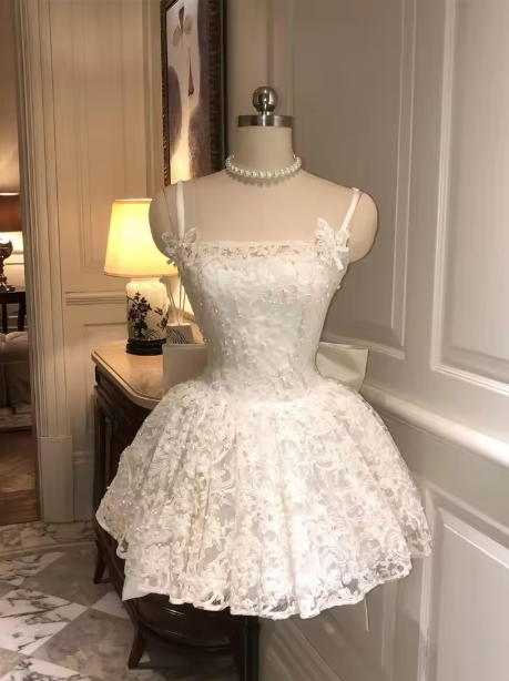 Elegant Ivory Lace Mini Homecoming Dress Princess Prom Dress S196