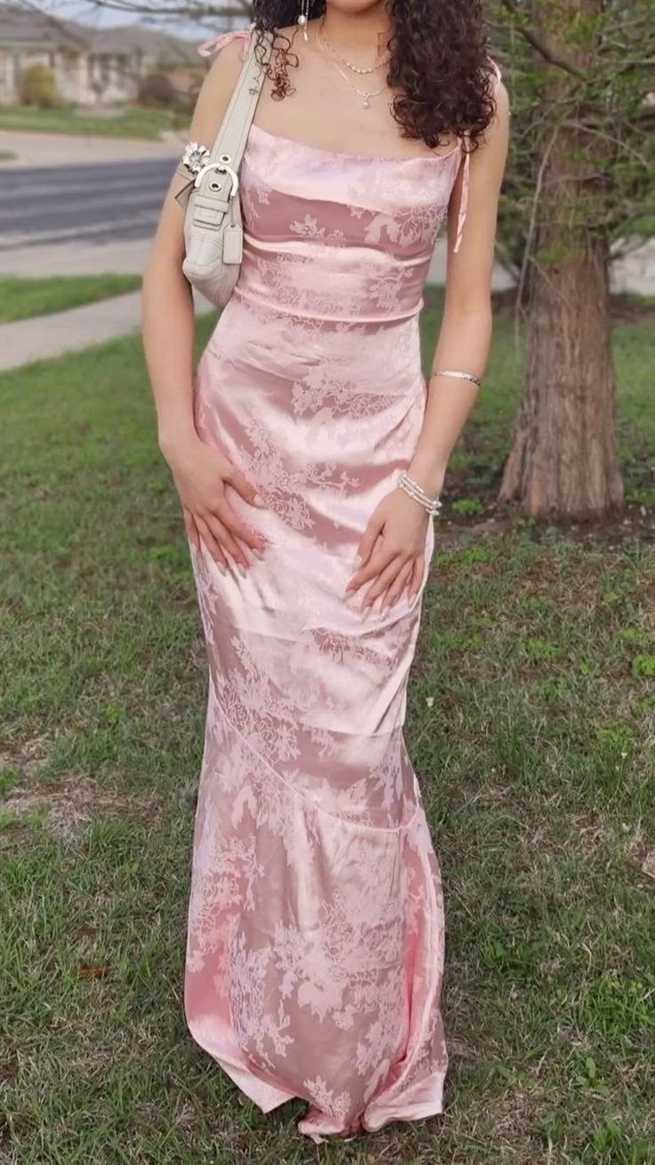 Pretty Pink Spaghetti Straps Satin Print Floral Mermaid Evening Dresses Long Party Gown D892