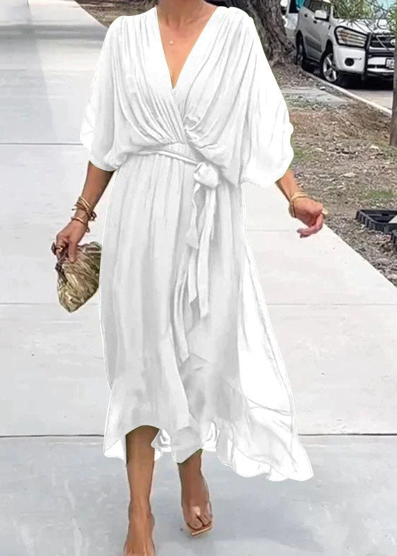 Chiffon Batwing Sleeve Deep V-Neck Wrap Tie Waist Midi Dress - View 3
