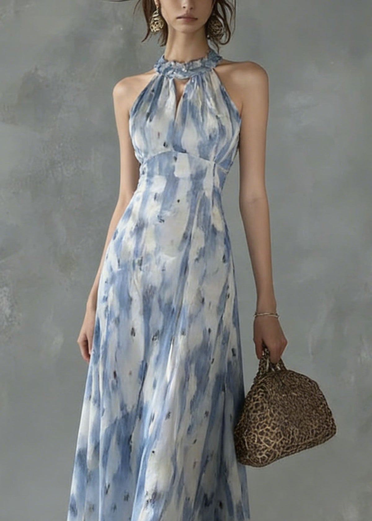 Unique Ruffled Print Slim Fit Chiffon Dress Sleeveless - View 3