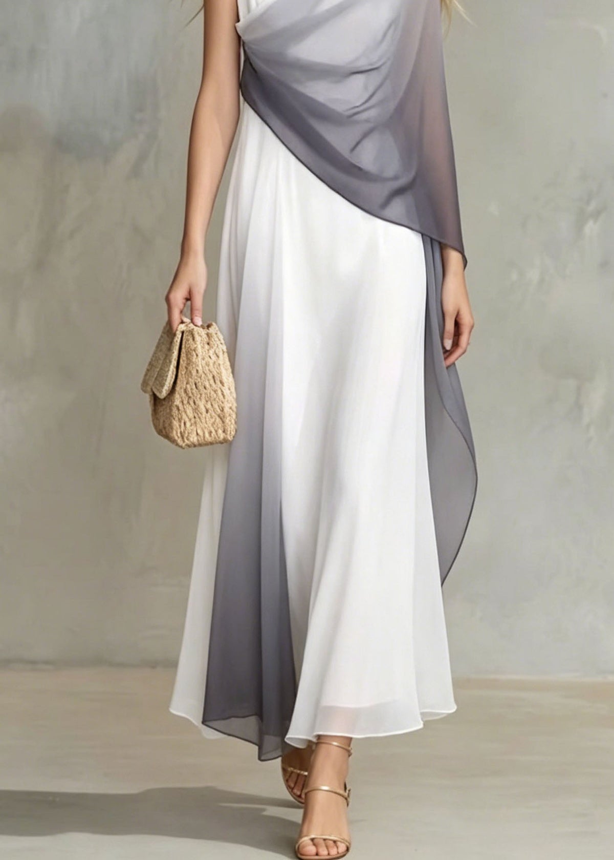 Ombre Gradient Patchwork Mandarin Collar Sleeveless Chiffon Maxi Gown - View 4