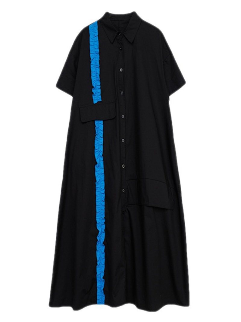 Lightweight Short Sleeve Midi Waist Dress with Pockets - Fashionpara