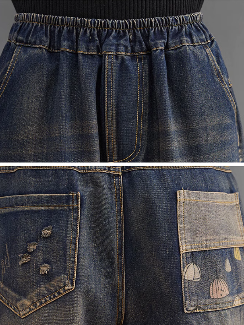 Effortlessly Stylish Cartoon Patch Embroidery Bottom - Fashionpara