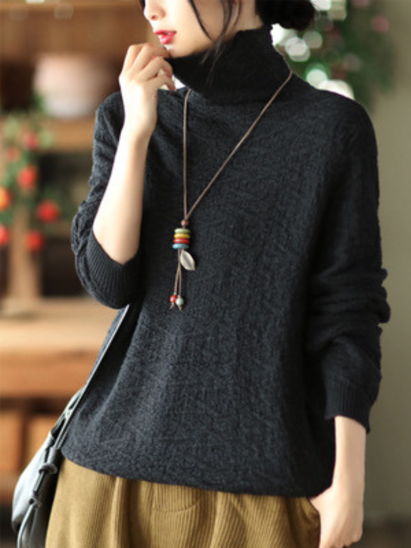 Double-knit Turtleneck Knitted Loose Thin Pullover Top - Fashionpara