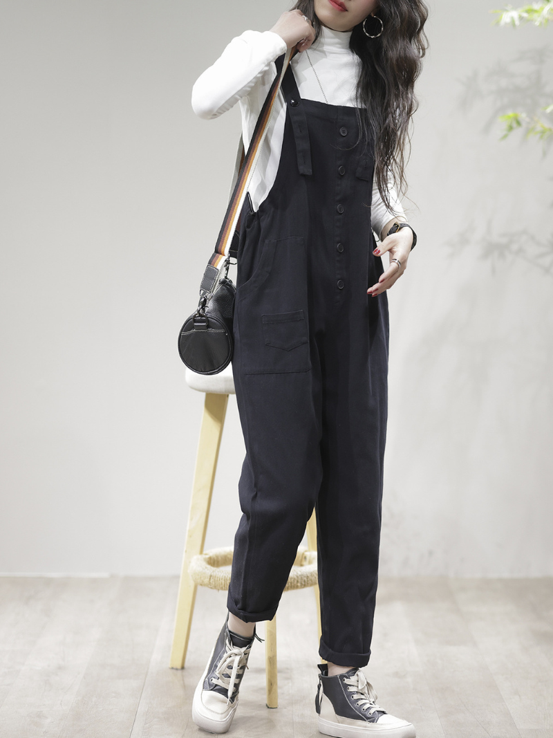 Stay Stylish Comfortable Loose Solid Dungarees - Fashionpara